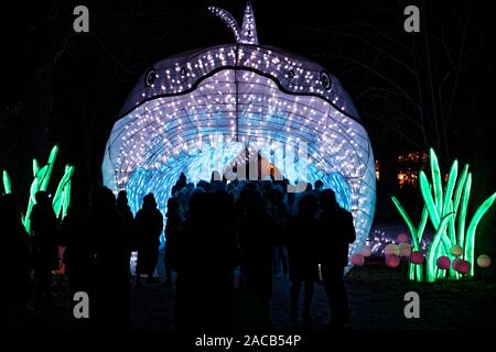 Paris, Frankreich. 1. Dez, 2019. 'Ozean auf dem Weg zur Erleuchtung", Festival der Lichter von Jardin des Plantes in Paris, Frankreich. Stockfoto