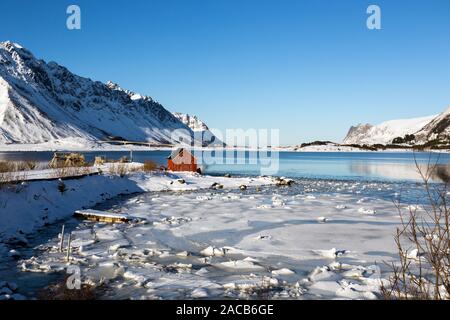 Schönen norwegischen Landschaft im Winter. Lofoten. Norwegen. Stockfoto