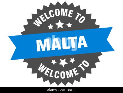 Malta unterzeichnen. Willkommen in Malta blaue Aufkleber Stock Vektor