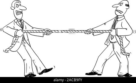 Vektor witzigen Comic cartoon Zeichnen von zwei Geschäftsmänner oder Konkurrenten spielen Tauziehen mit Seil. Stock Vektor