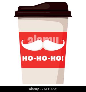 Frohe Weihnachten Papier Kaffee oder Tee Tasse santa claus Schnurrbart, ho-ho-ho Abbildung eingerichtet Stock Vektor