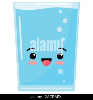 Wasser Glas niedlich kawaii Emoji-zeichen Symbol im Comic-stil auf weißem Hintergrund. Stock Vektor