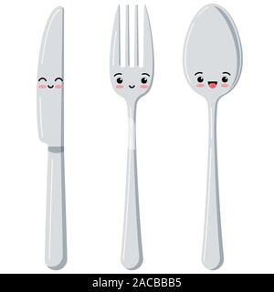 Cute besteck Emoji flache Design Icon Set auf weißem Hintergrund. Stock Vektor