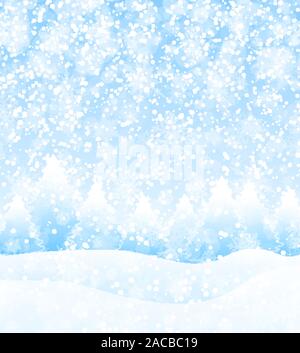 Vektor Winterurlaub Landschaft Hintergrund mit Bäumen, Schneeflocken und fallenden Schnee Stock Vektor