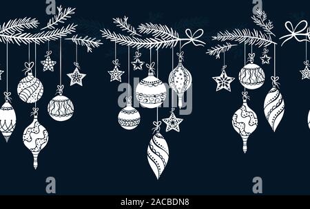 Elegante Weihnachtskugeln nahtlose Muster, hand gezogenen Kugeln - toll für Textilien, Tapeten, Einladungen, Banner - Vektor Oberflächengestaltung Stock Vektor