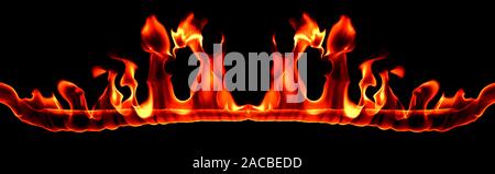 Feuer flammen auf abstrakte Kunst schwarzer Hintergrund, Burning red hot steigen, Fiery orange leuchtende fliegende Partikel Funken Stockfoto