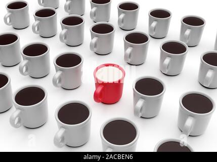 Individuelle Tasse mit anderen Cups auf weißem Hintergrund. Geschäftskonzept. 3D-Rendering Stockfoto