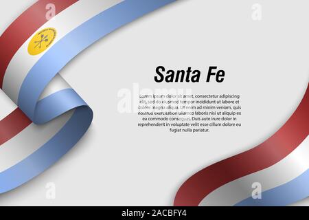 Winkende Band oder Banner mit Flagge von Santa Fe. Provinz von Argentinien. Für poster Design Template Stock Vektor