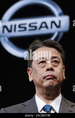 Yokohama, Japan. 2. Dez, 2019. Makoto Uchida Der neue Präsident und CEO von Nissan Motor Co., Ltd. auf einer Pressekonferenz am Hauptsitz des Unternehmens in Yokohama besucht, in der Nähe von Tokio. Credit: Rodrigo Reyes Marin/ZUMA Draht/Alamy leben Nachrichten Stockfoto