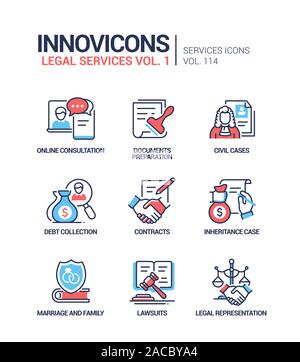 Legal Services Design style Icons einstellen Stock Vektor