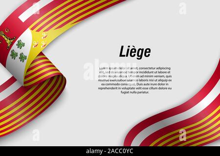 Winkende Band oder Banner mit Flagge. Lüttich Provinz von Belgien. Für poster Design Template Stock Vektor