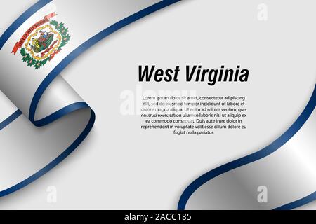 Winkende Band oder Banner mit Flagge von West Virginia. Staat der USA. Für poster Design Template Stock Vektor