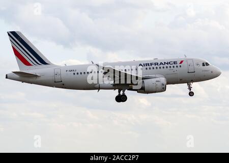 F-GRXJ, 23. September 2019, Airbus A 319-111-2456 Landung am Flughafen Paris Charles de Gaulle am Ende der Air France Flug AF 1851 von Kopenhagen Stockfoto