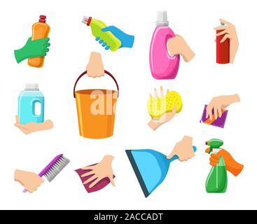 Hände mit Reinigung. Stock Vektor