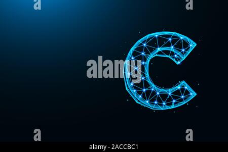 Buchstabe C Low Poly Design, Alphabet abstrakten geometrischen Bild, Schrift Drahtmodell mesh polygonalen Vector Illustration aus Punkten und Linien auf dunklem Blau Stock Vektor