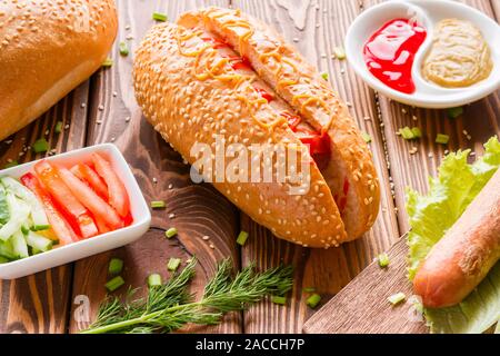 Hot dog Zutaten closeup Stockfoto