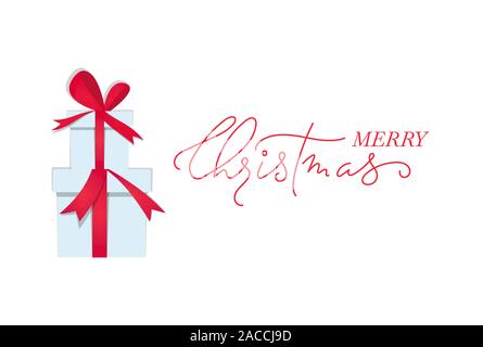Vektor Grußkarte mit Geschenkboxen und Schriftzug frohe Weihnachten. Easy Business Template zu verwenden. Cute Abbildung: Geschenkbox mit roter Schleife vorhanden Stock Vektor