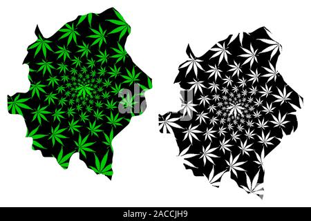 Asir Region (Regionen von Saudi Arabien, Saudi Arabien, KSA) Karte ist Cannabis blatt grün und schwarz gestaltet, aseer Karte aus Marihuana (marihu Stock Vektor