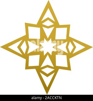 Golden Christmas Star. Traditionelle Fensterdekoration mit Ausgefräster. Gold isoliert auf Weiss. Vektor Stock Vektor