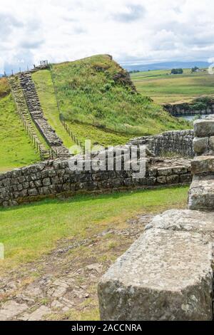 Cawfields milecastle an Hadrian's Wall, Cawfields, Northumberland National Park, Haltwhistle Northumberland, England, Vereinigtes Königreich Stockfoto