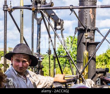 Treiber von 'Puffing Billy' Replik Lokomotive, Beamish Museum, County Durham, England Stockfoto