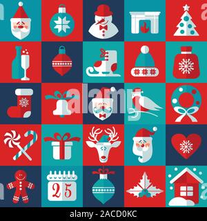 Weihnachten und neues Jahr Hintergrund Symbole gesetzt. Im skandinavischen Stil. Stock Vektor