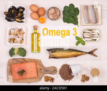 Lebensmittel, die reich an Omega-3-Fettsäuren Stockfoto
