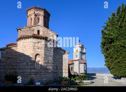 Die Kirche von St. Naum von Ohrid, im Kloster mit dem gleichen Namen am Ufer des Ohrid-Sees in Mazedonien, Europa. Stockfoto