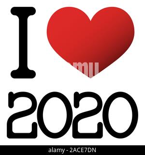 Ich liebe 2020 Neujahrsgrüße mit roten Herzen Stock Vektor