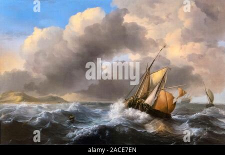 Ludolf Backhuysen (Ludolf Bakhuizen: 1631-1708) "Fischereifahrzeuge Offshore in einer Schwere See", Öl auf Leinwand, 1684 Stockfoto