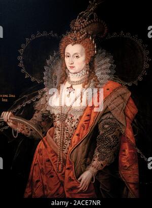 Elizabeth I. Portrait von Königin Elizabeth I "der Regenbogen Portrait" von Isaac Oliver, Öl auf Leinwand, c1600. Stockfoto