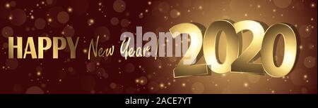 Frohes neues Jahr 2020 Grüße mit goldenen und braunen Hintergrund Stock Vektor