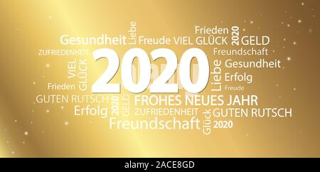 Wort Wolke mit neues Jahr 2020 Grüße und goldenen Hintergrund Stock Vektor