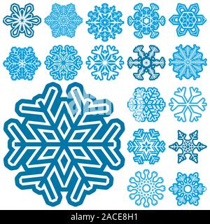 Sammlung von verschiedenen abstrakten Schneeflocken für Weihnachten und Winter Konzepte Stock Vektor
