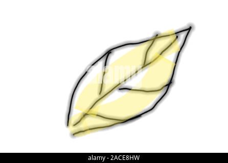 Hand Gelb Herbst Blatt auf Weiß isoliert Hintergrund dargestellt. Stockfoto