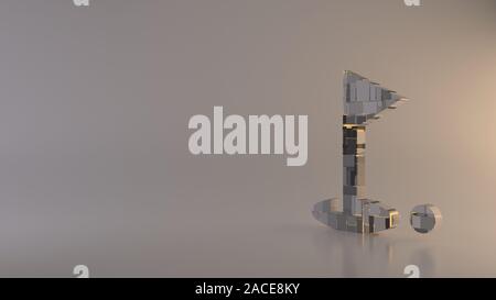 3D-Rendering metal Techno rechteckige Geometrische greeble Symbol der Golfloch mit Fahne und Kugel Symbol mit leuchtenden Linien mit unscharfen Reflexion, o Stockfoto