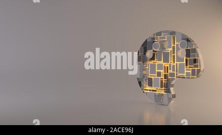 3D-Rendering metal Techno rechteckige Geometrische greeble Symbol der Holzboden Symbol mit leuchtenden Linien mit unscharfen Reflexion auf Licht backgr Stockfoto