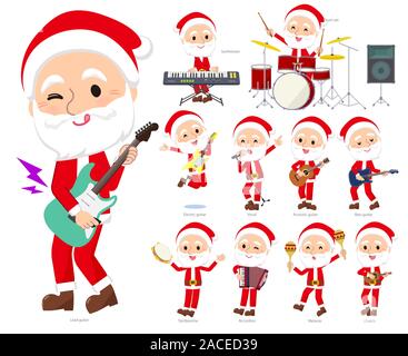 Eine Reihe von Santa Claus Spielen von Rock'n'Roll und Pop Musik. Es gibt auch verschiedene Instrumente wie Ukulele und Tamburin. Es ist Vektor Kunst so ist es eas Stock Vektor