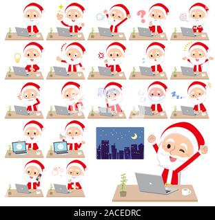 Eine Reihe von Santa Claus auf dem Schreibtisch arbeiten. Es gibt verschiedene Aktionen wie Gefühle und Müdigkeit. Es ist Vektor Kunst so ist es leicht zu bearbeiten. Stock Vektor