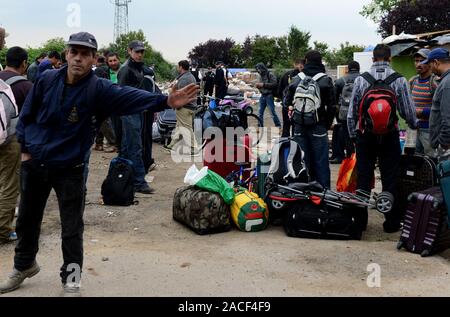 Polizei- und Beamte der Agentur, die Räumung von rumänischen Einwanderer aus einem Elendsviertel auf einem verlassenen Ort an der ehemaligen Hendon United Football Ground in North West London gebaut. Stockfoto
