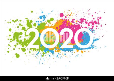 Neues Jahr: 2020 mit bunten Flecken bemalt. Grußkarte Material. Stockfoto