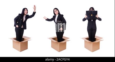 Die geschäftsfrau im Denken Aus Konzept Stockfoto