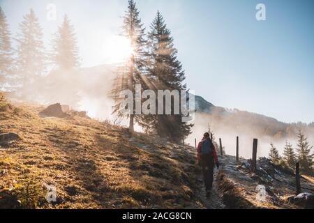 Frau wandern in den österreichischen Alpen in der Nähe von Filzmoos im Herbst, Salzburg, Österreich Stockfoto