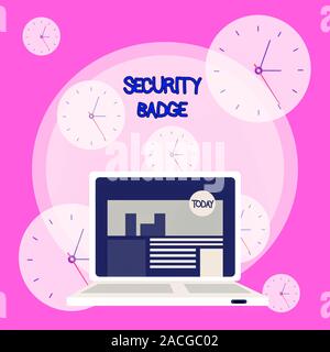 Schreiben Hinweis Übersicht Sicherheit Badge. Business Konzept für Anmeldeinformationen verwendet, um Zugriff auf den kontrollierten Bereich Laptop Eingeschaltet mit Website Home Stockfoto