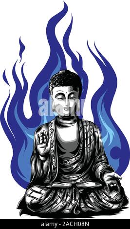 Buddha Strichzeichnung. Skizze einer Sitzung oder Meditieren buddah Statue. Stock Vektor