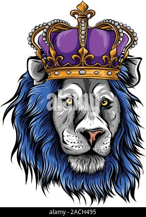 Vector Illustration der König der Löwen, dem Kopf eines Löwen in der Krone, auf einem weißen Hintergrund. Stock Vektor