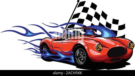 Auto Muskel Alter 70 s Vector Illustration mit Flammen Stock Vektor