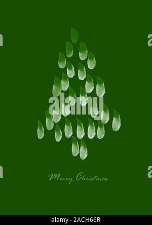 Frohe Weihnachten: Weihnachtsbaum der weißen Schneeglöckchen im grünen Hintergrund. Einzigartige dekorative Artwork: Grußkarte, Hintergrund, Muster, Poster... Stockfoto