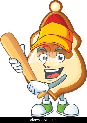 Fröhlich lächelnd Mütze cookies cartoon Maskottchen spielen Baseball Stock Vektor