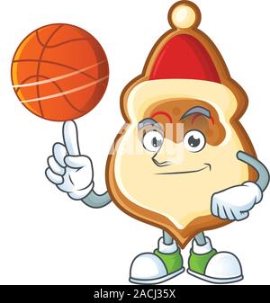 Maskottchen von Weihnachten hat cookies Zeichentrickfigur Stil mit Basketball Stock Vektor